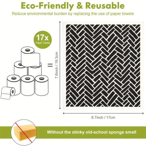 NEW Set of 6 Swedish Dishcloths - Modern Doodle Design, Reusable, Sustainable - Picture 3 of 5